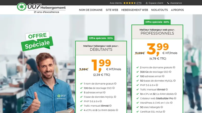 007Hebergement homepage screenshot