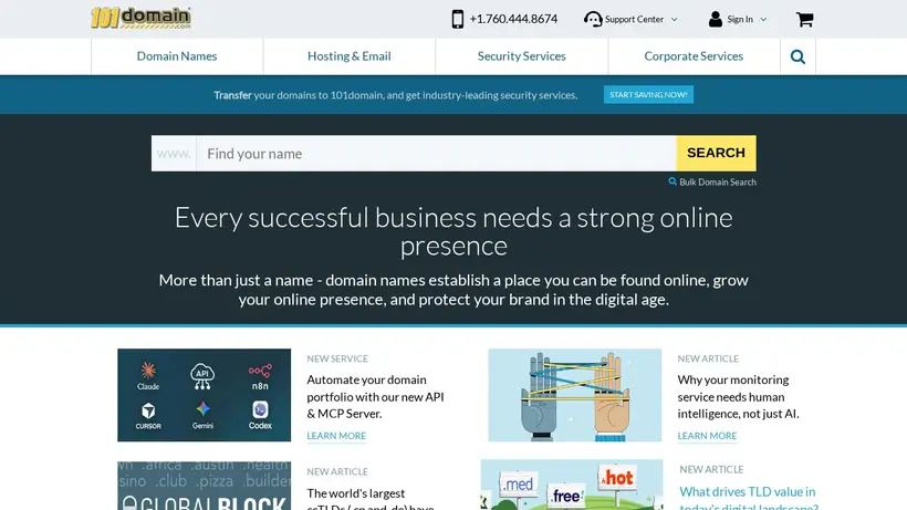 101Domain homepage screenshot