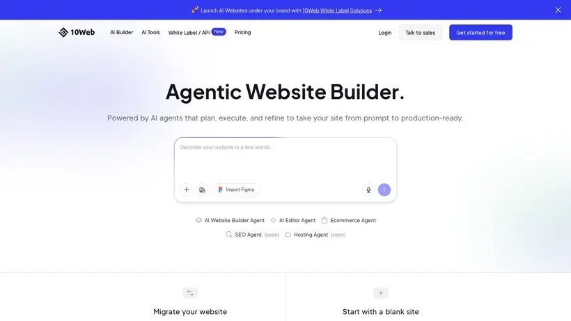10Web.io homepage screenshot