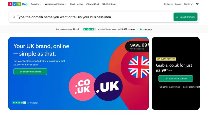 123-Reg homepage screenshot
