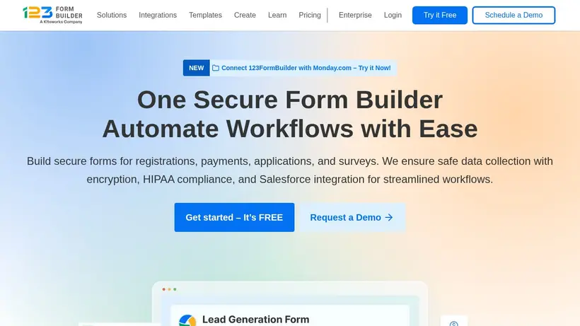 123FormBuilder homepage screenshot