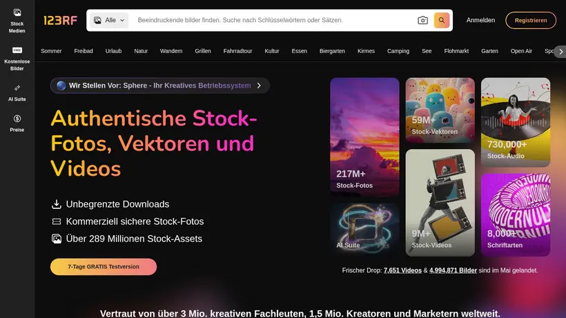 123RF homepage screenshot