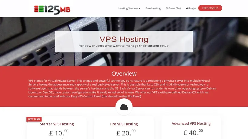 125mb homepage screenshot