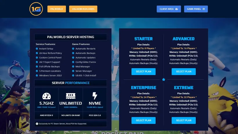 1GServerHost homepage screenshot