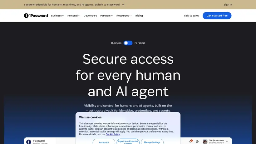 1Password homepage screenshot