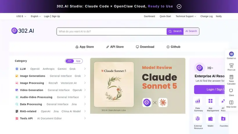 302.ai homepage screenshot