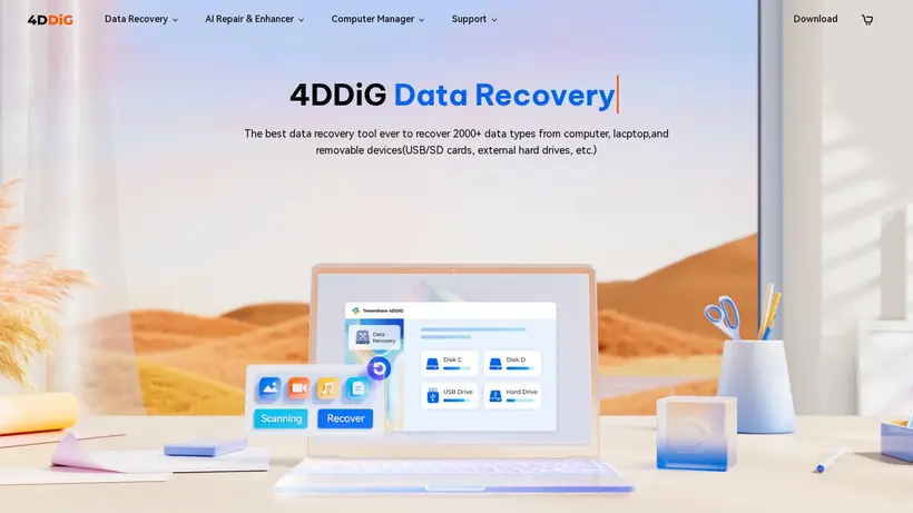 4DDiG homepage screenshot