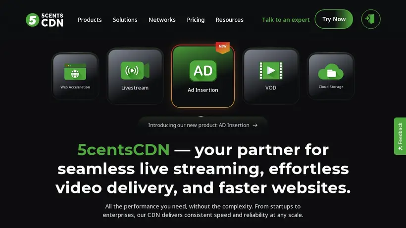 5 Cents CDN homepage screenshot