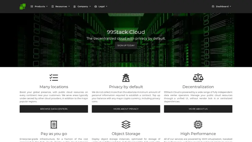 99Stack homepage screenshot