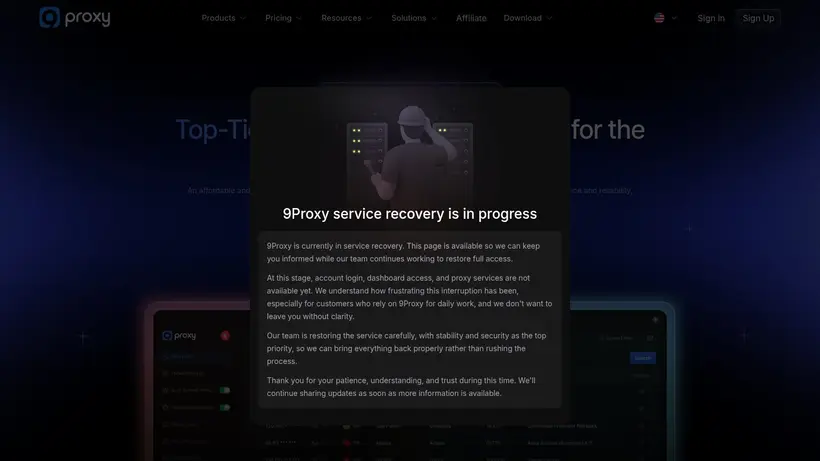 9Proxy homepage screenshot