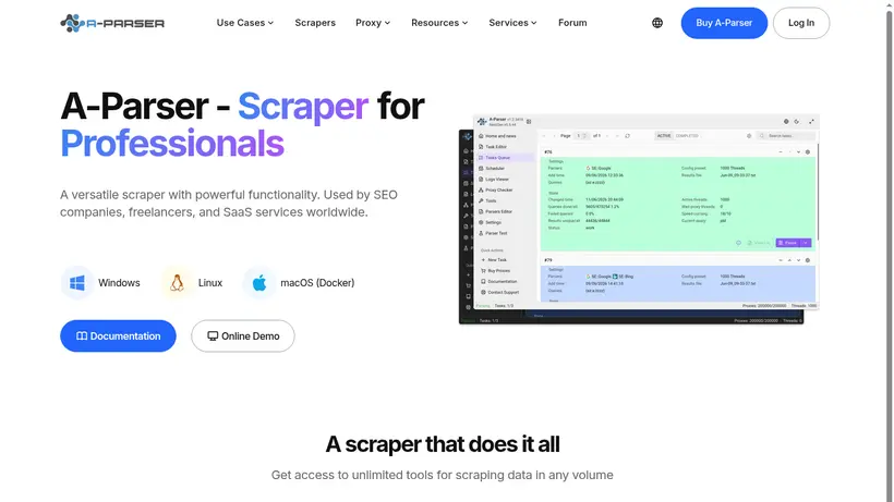 A-Parser homepage screenshot