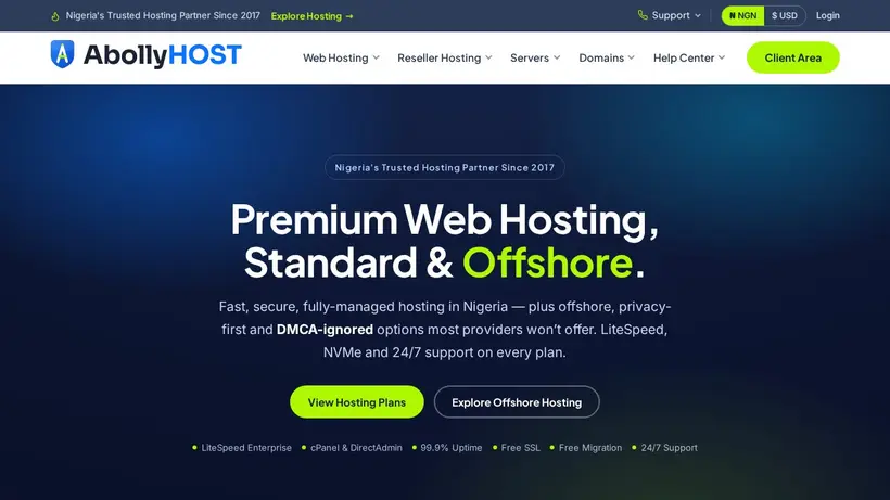 AbollyHost homepage screenshot