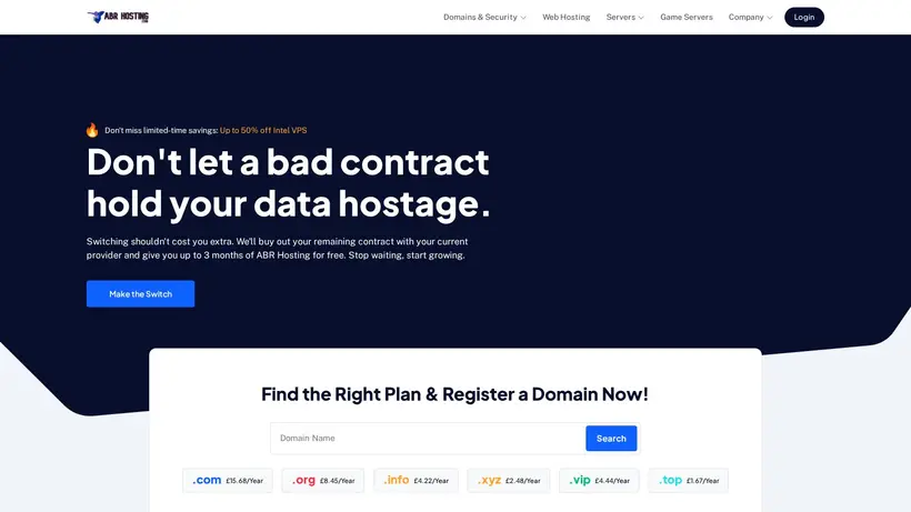 ABR Hosting homepage screenshot