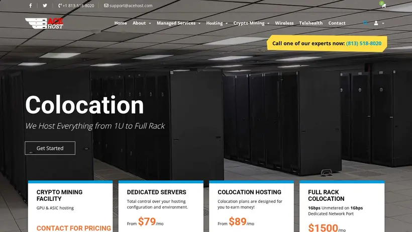 AceHost homepage screenshot