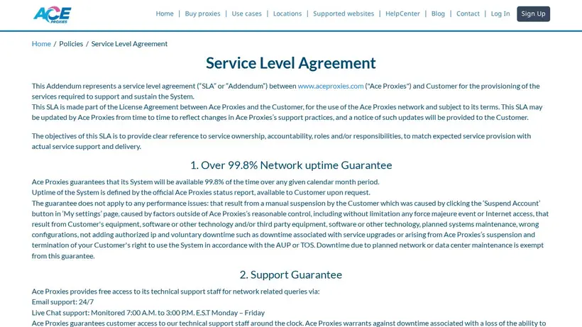 Ace Proxies homepage screenshot