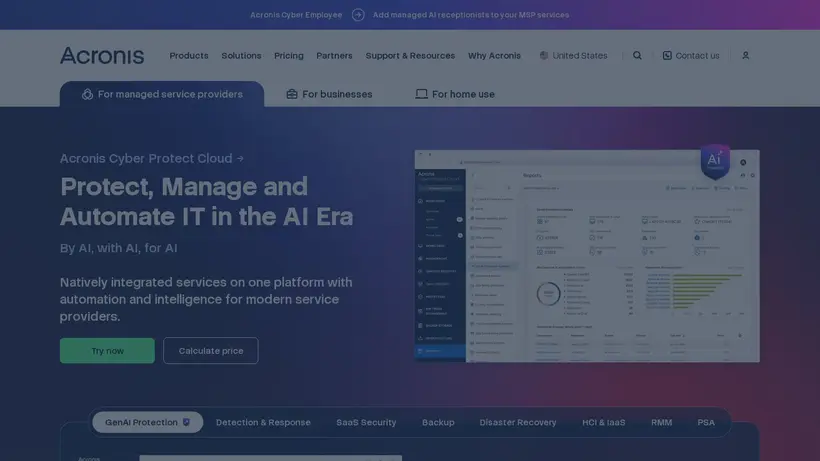 Acronis homepage screenshot