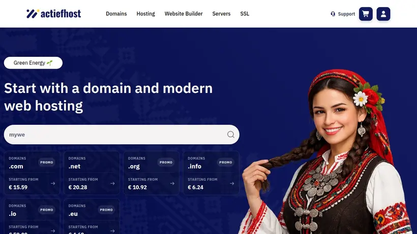 ActiefHost homepage screenshot