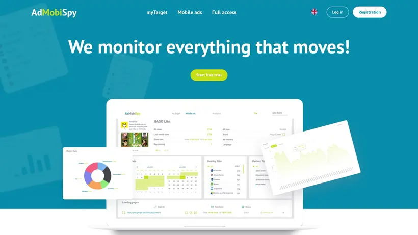 AdMobiSpy homepage screenshot
