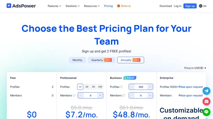 AdsPower homepage screenshot