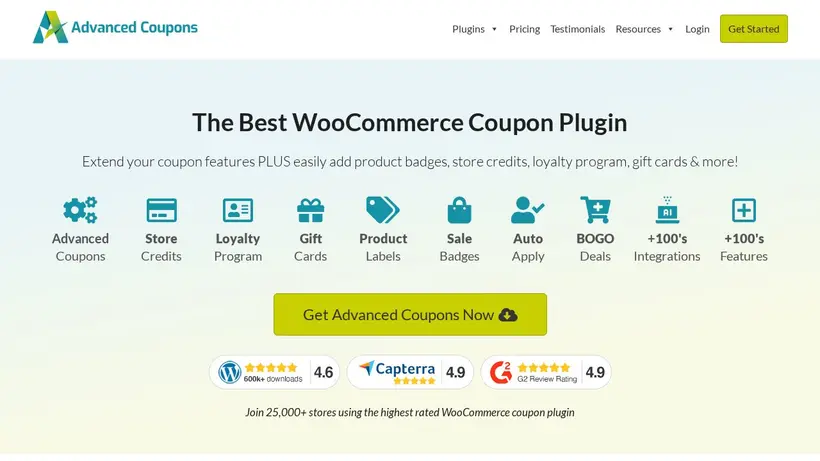 Advanced Coupons Plugin homepage screenshot