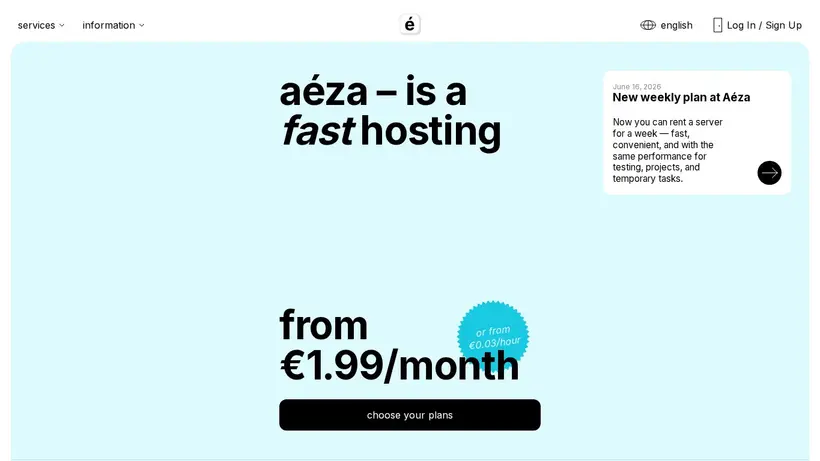 Aeza homepage screenshot