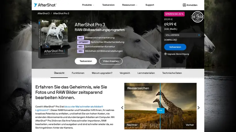 AfterShot Pro homepage screenshot