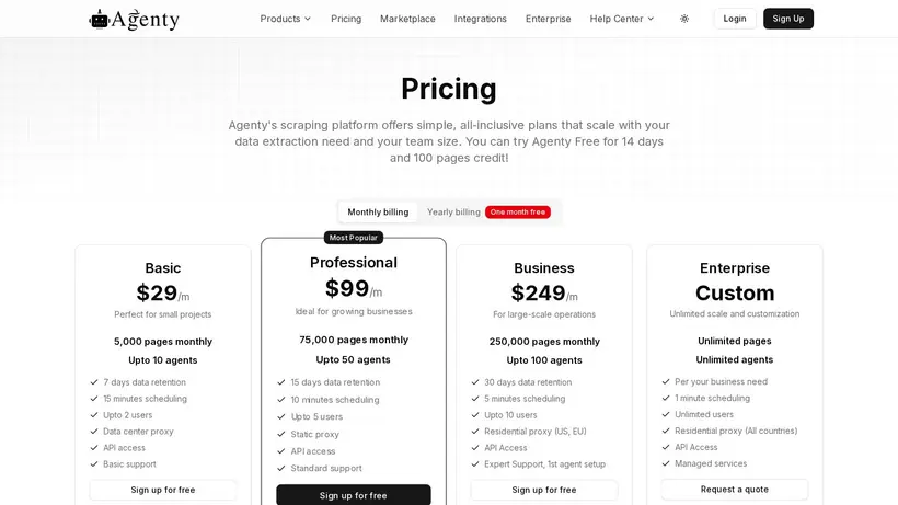 Agenty homepage screenshot