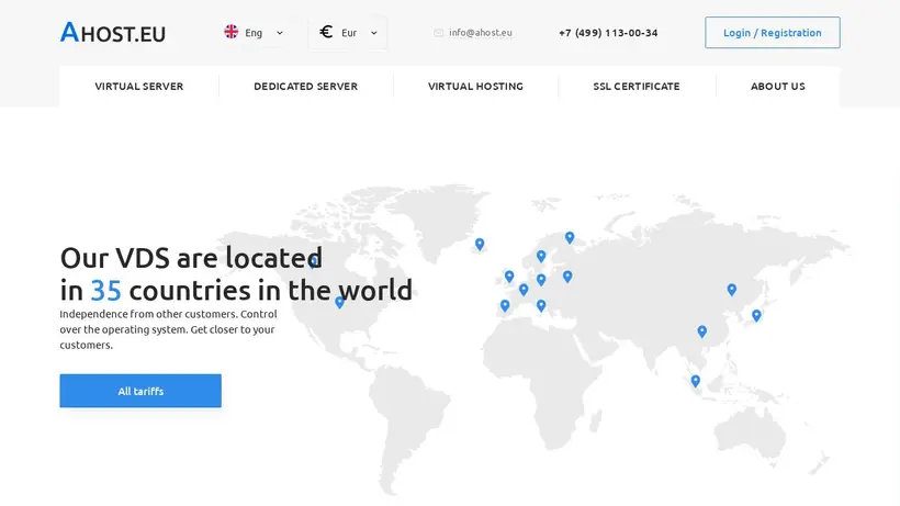 Ahost.eu homepage screenshot