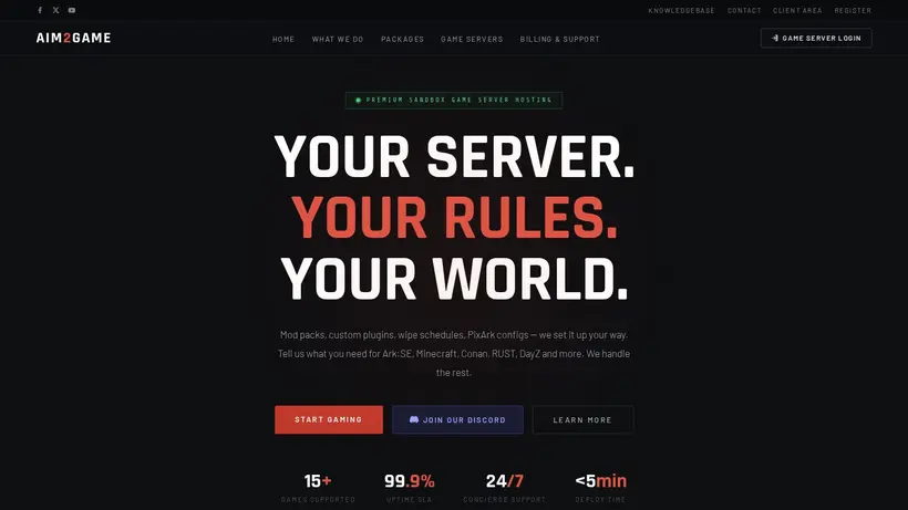 Aim2Game homepage screenshot