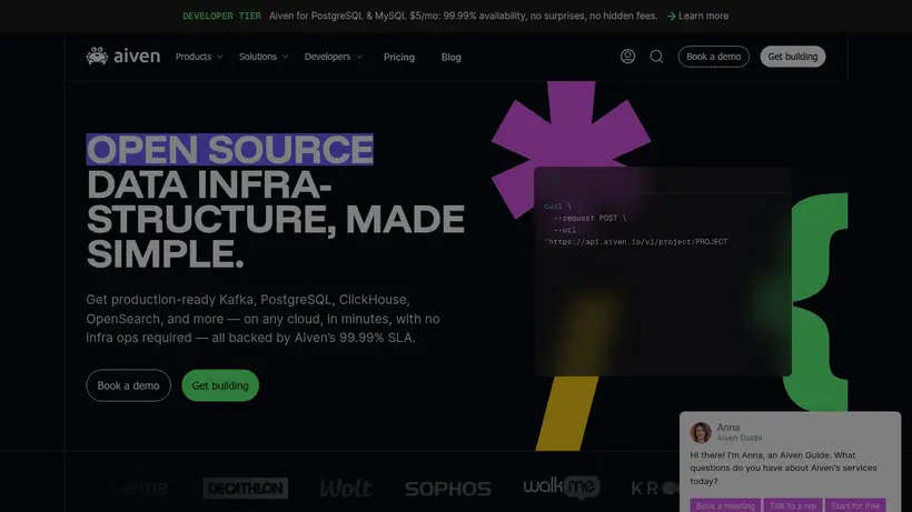 Aiven homepage screenshot