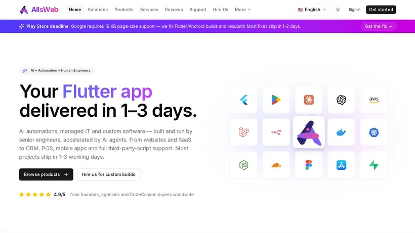 AllsWeb homepage screenshot