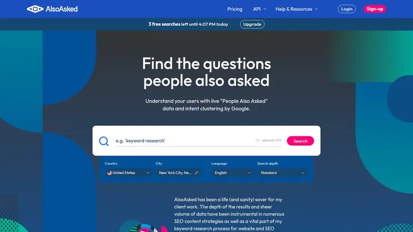 AlsoAsked homepage screenshot