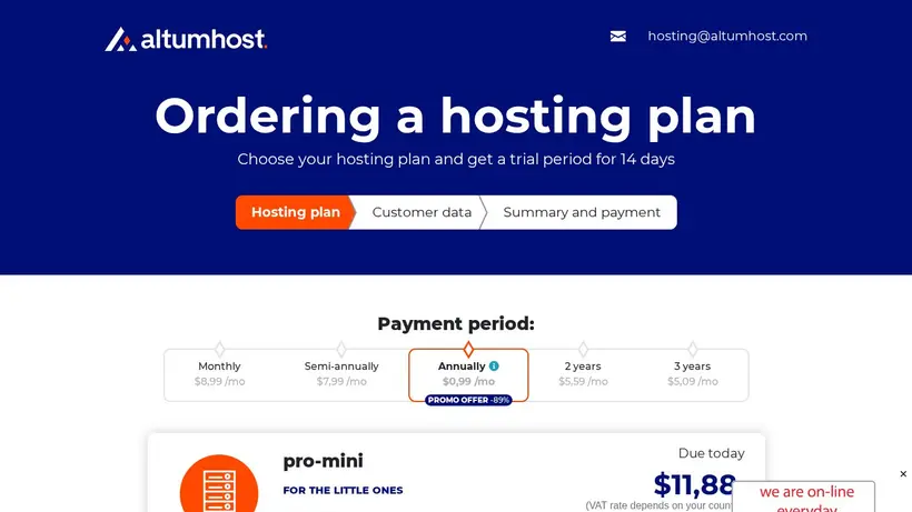 Altum Host homepage screenshot