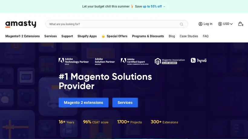 Amasty homepage screenshot