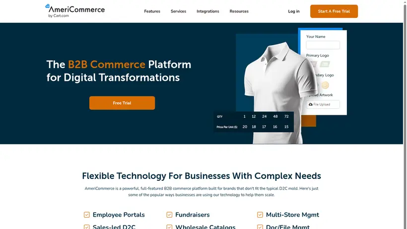 AmeriCommerce homepage screenshot