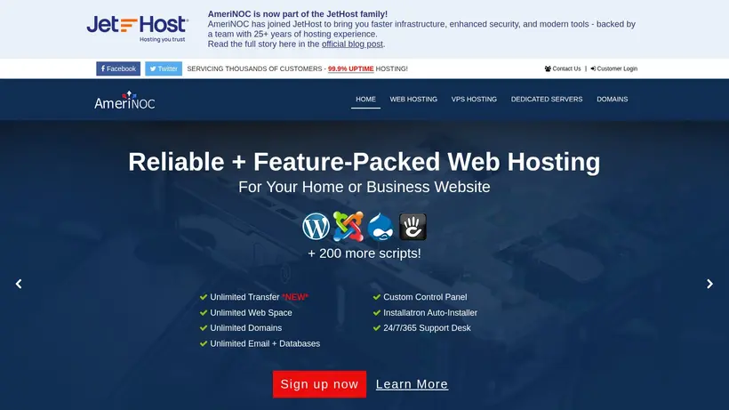 AmeriNOC homepage screenshot