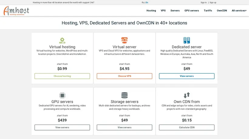 Am Host homepage screenshot