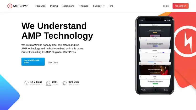 AMPforWP homepage screenshot