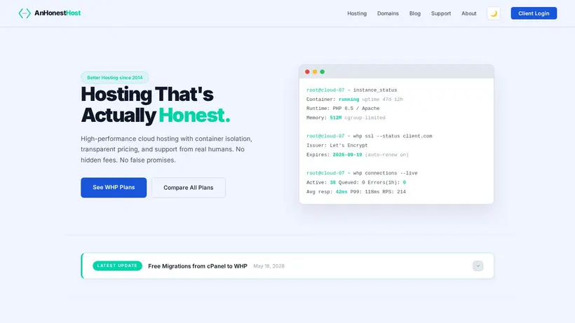 AnHonestHost homepage screenshot
