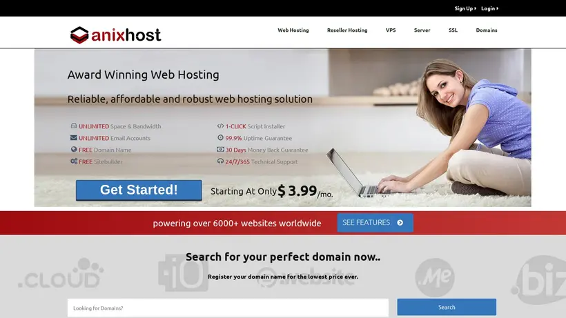 AnixHost homepage screenshot