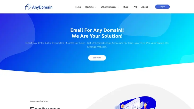 Any Domain homepage screenshot