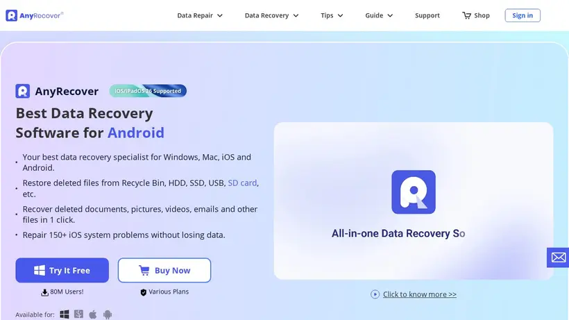 AnyRecover homepage screenshot