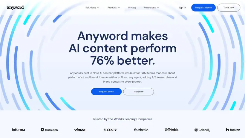 Anyword homepage screenshot