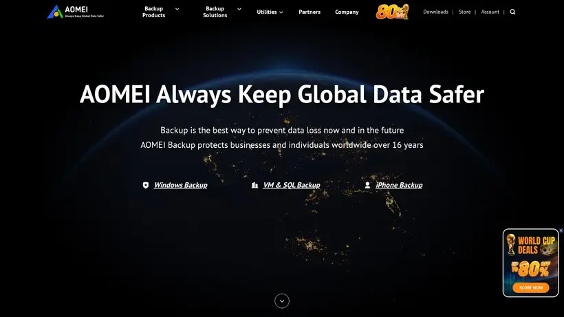 Aomei Tech homepage screenshot