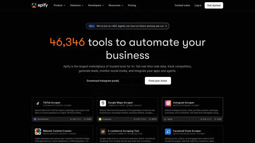 Apify homepage screenshot