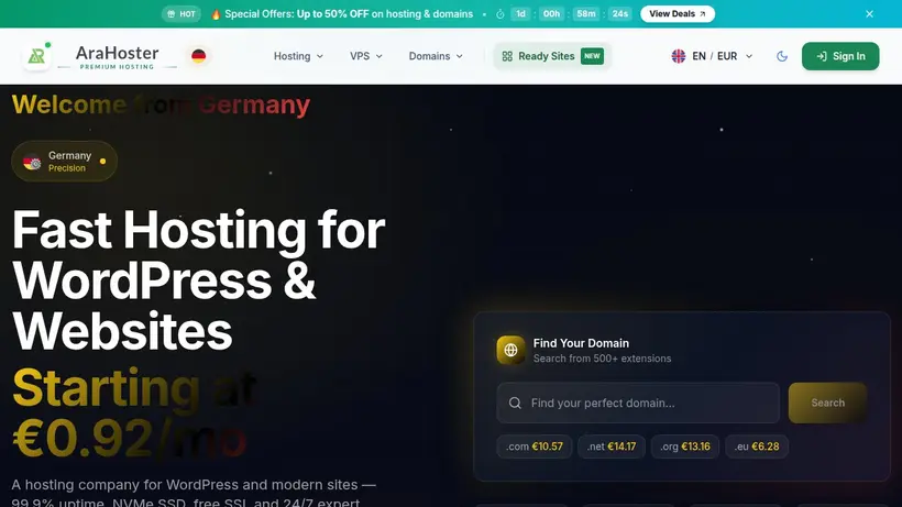 AraHoster homepage screenshot
