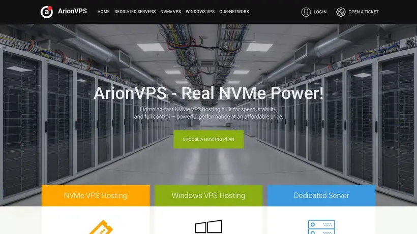Arion VPS homepage screenshot
