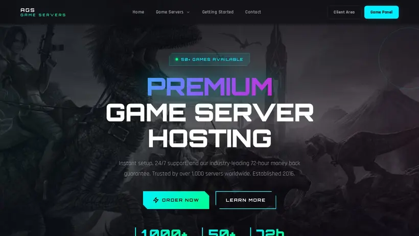 ArkGameServerHosting homepage screenshot