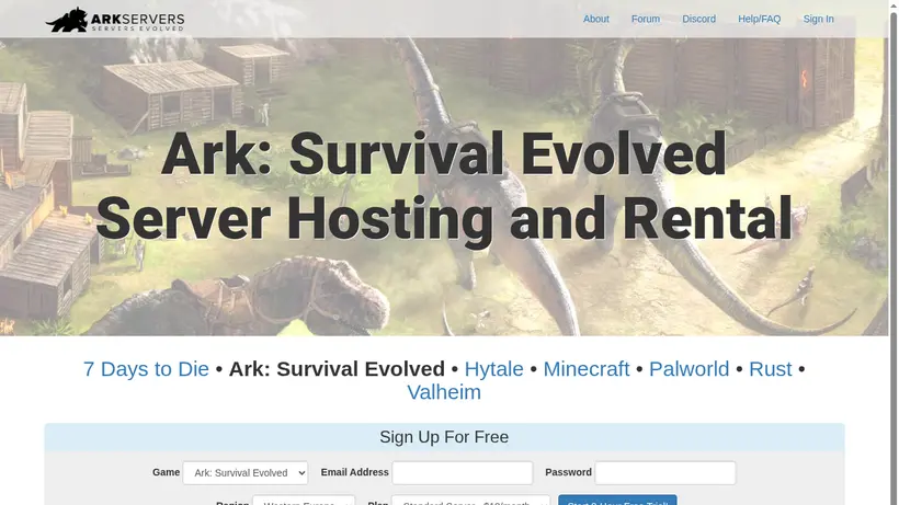 ArkServers homepage screenshot