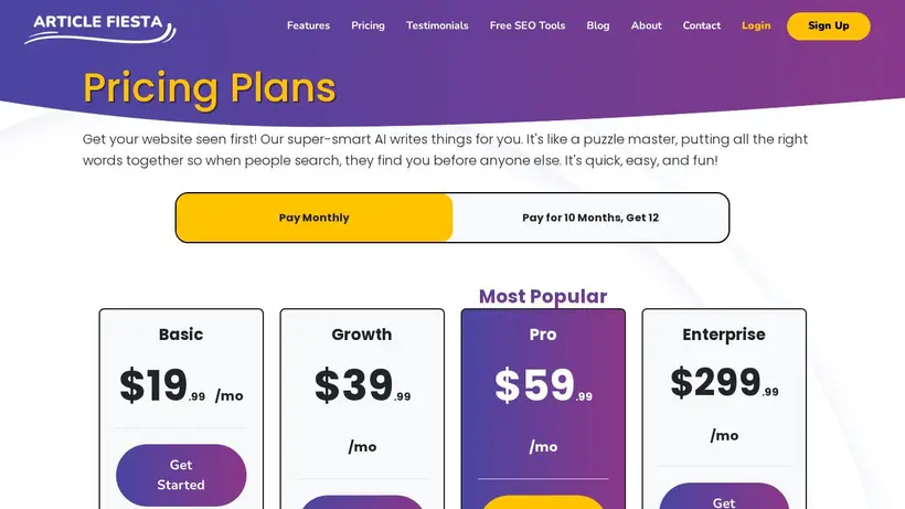 Article Fiesta homepage screenshot